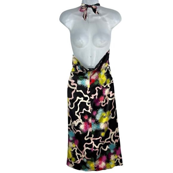 Trina Turk Y2K Abstract Black Pink Green Neon Silk Satin Halter Dress size 8 - Picture 6 of 13